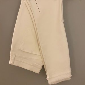 Loft White Layered Fringe Jeans